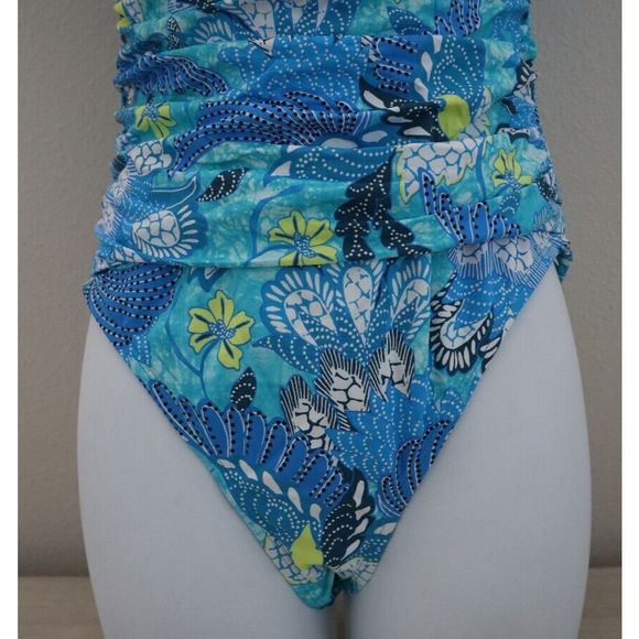 Bleu Rod Beattie Sz 8 Oahu Teal Paradise Found 1-Shoulder 1-Piece Swimsuit $125 - Picture 8 of 9